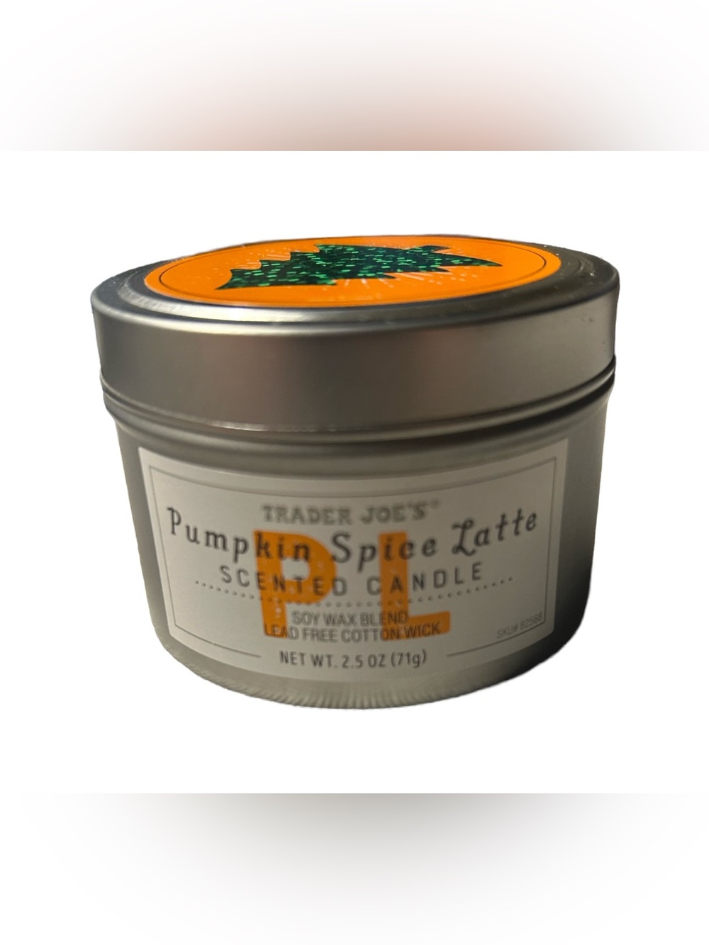 Pumpkin Spice Latte Scented Candle - Silver Tin, Orange Label